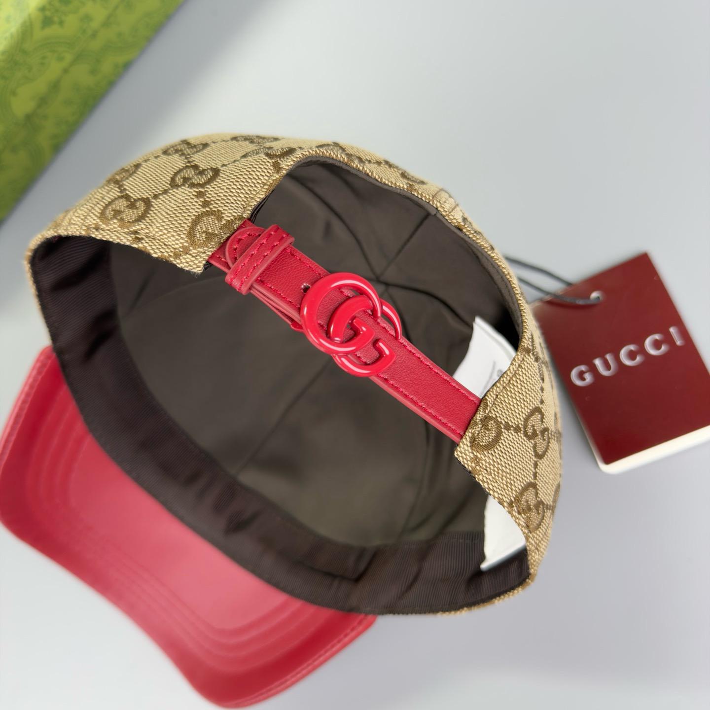 Casquette baseball visière en cuir Rouge Marron clair / foncé