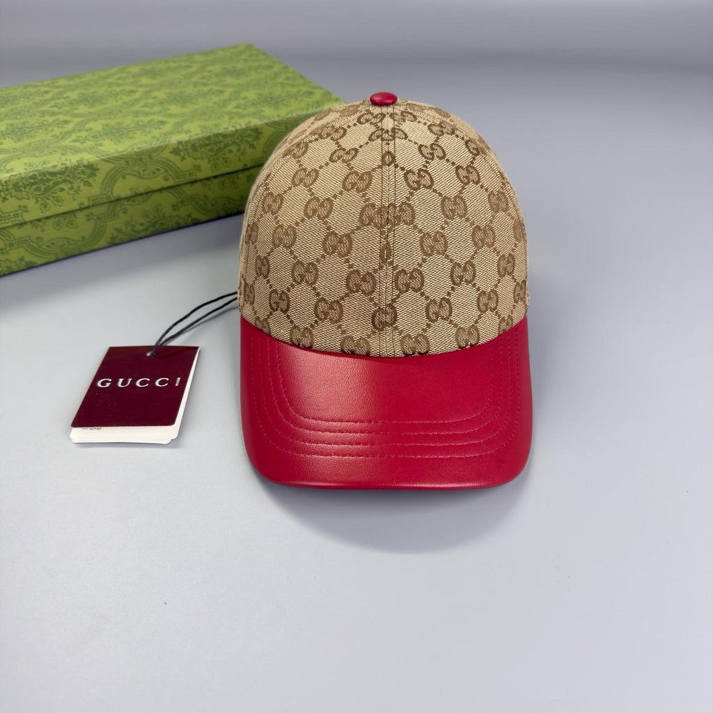 Casquette baseball visière en cuir Rouge Marron clair / foncé
