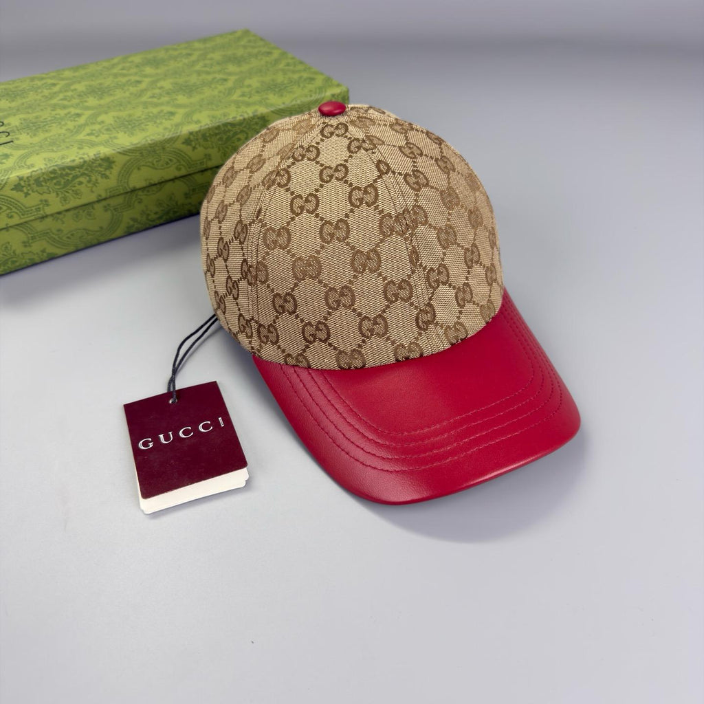 Casquette baseball visière en cuir Rouge Marron clair / foncé