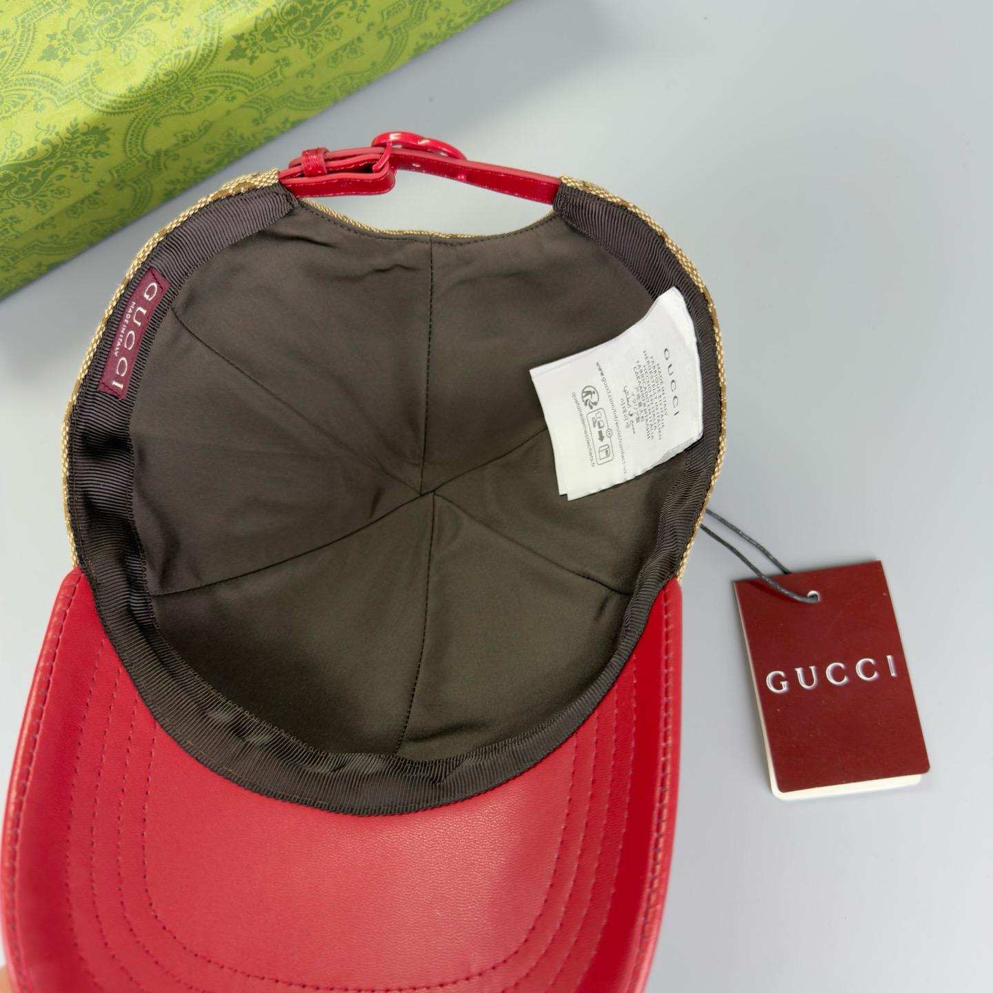 Casquette baseball visière en cuir Rouge Marron clair / foncé