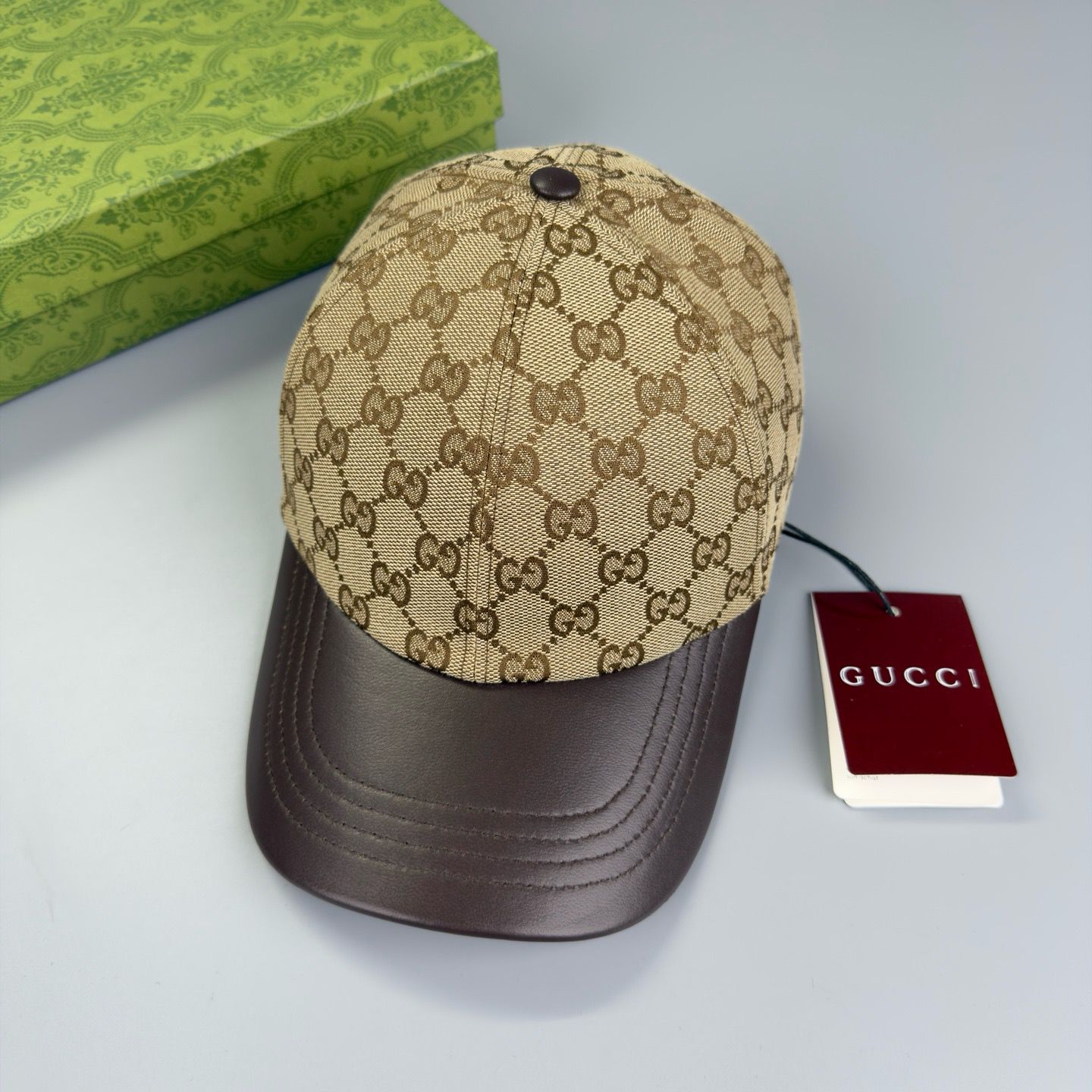 Casquette baseball visière en cuir Rouge Marron clair / foncé