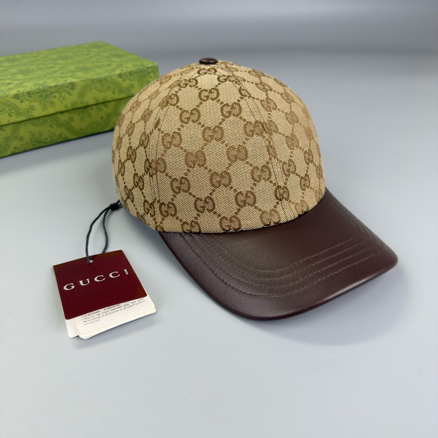Casquette baseball visière en cuir Rouge Marron clair / foncé