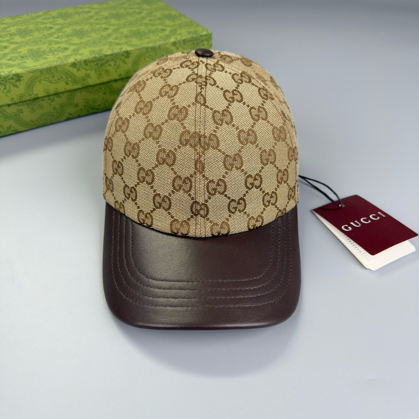 Casquette baseball visière en cuir Rouge Marron clair / foncé