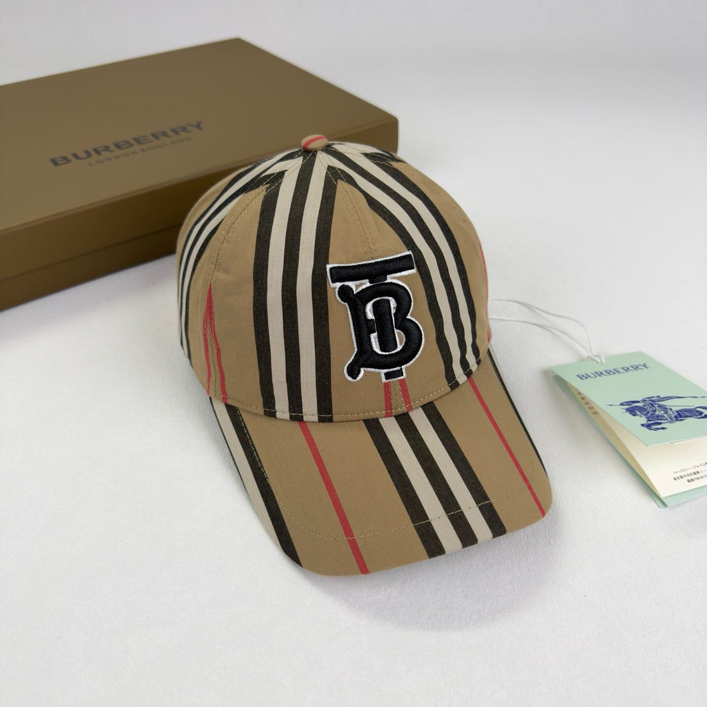 Casquette de baseball Burberry coton carreaux traditionnels monogramme beige